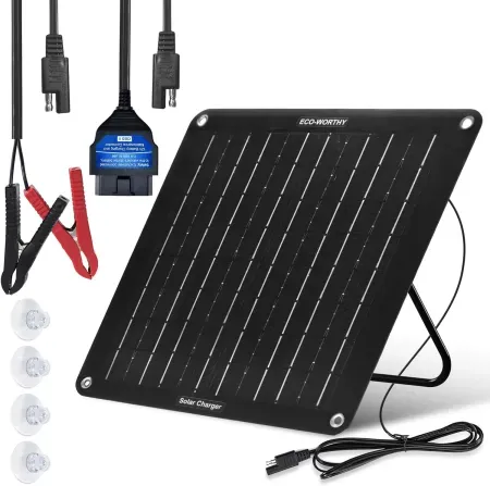 ECO-WORTHY 10W Solar Car Battery Charger Maintainer w/ OBD-II Cable