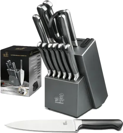 15-Piece CHUSHIJI Kitchen Knife Set with Block & Sharpener