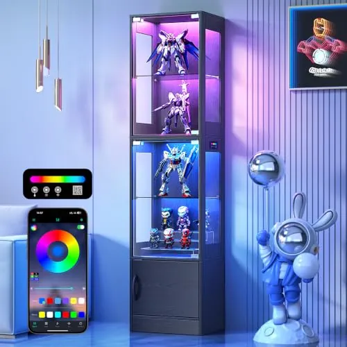 Display Cabinet with Glass Doors and RGB Lighting