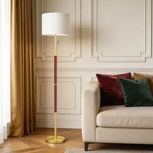 Karjoefar Mid Century Metal Base Floor Lamp w/ 13.2" Linen Shade and 3 Color Temps