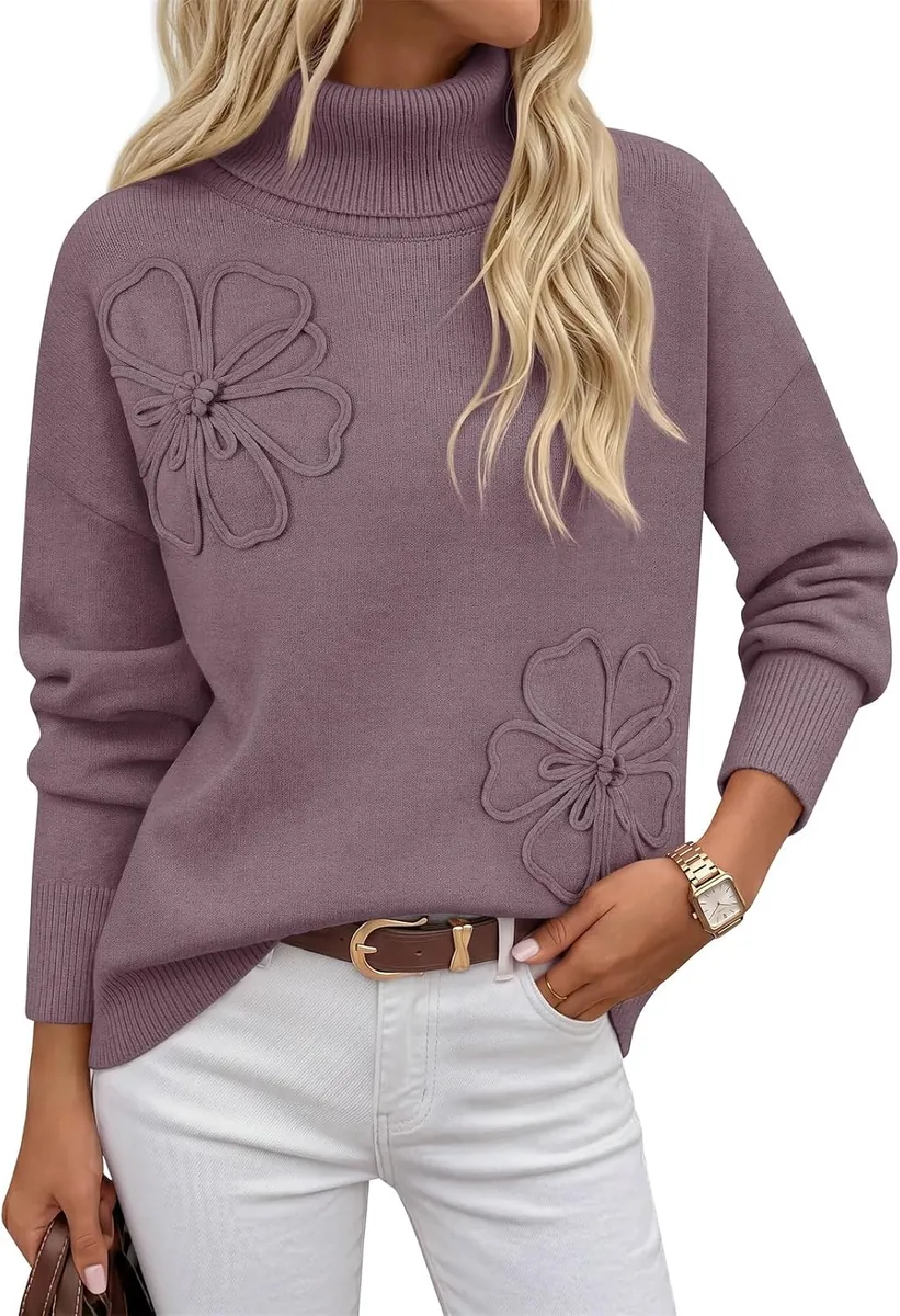 MEROKEETY Floral Turtleneck
