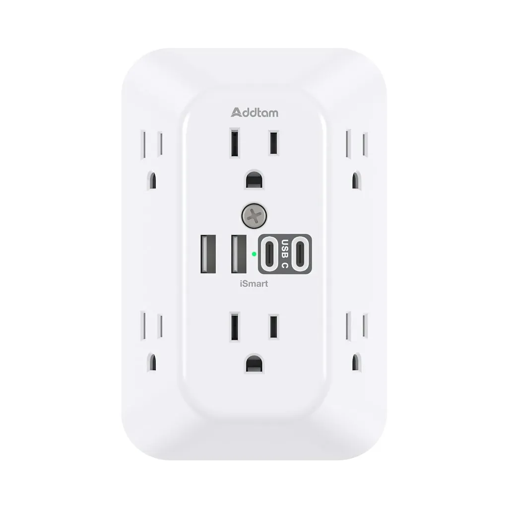 Addtam 6-Outlet Surge Protector Outlet Extender w/ 4 USB Ports