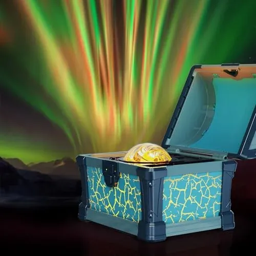 L LOHAS LED Treasure Chest Galaxy & Northern Lights Projector w/ Bluetooth Speaker, White Noise, Remote & Timer (Pink or Blue)