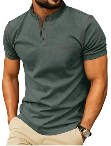 Sailwind Mens Henley Shirts Short Sleeve Summer Casual Classic Cotton T Shirts Pocket Button Shirt Green
