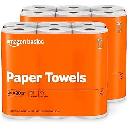 12-Pack 150-Sheets Amazon Basics 2-Ply Flex-Sheets Paper Towels