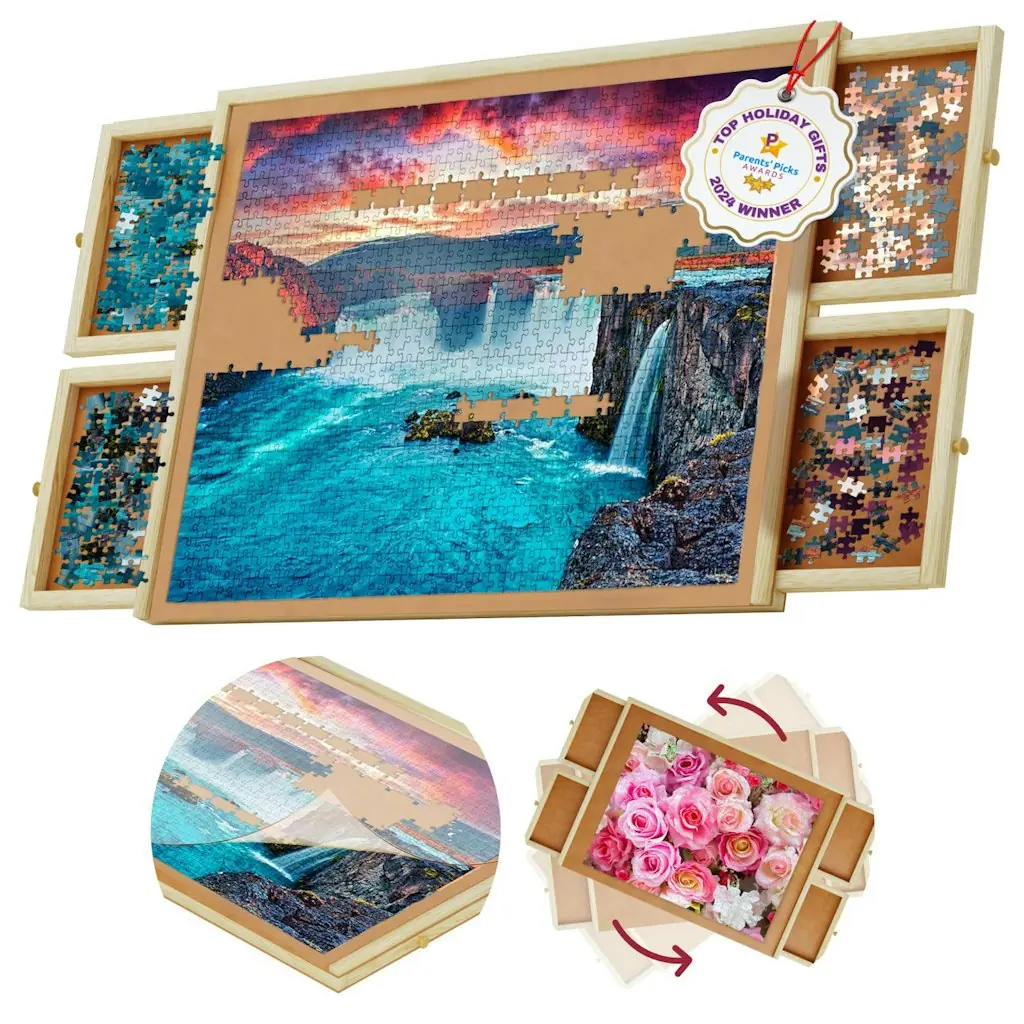 Rotating Wooden 1000-Piece Puzzle Board
