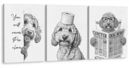 Set-of-3 LUKIPOM Golden Doodle Dog 11" x 14" Bathroom Wall Art