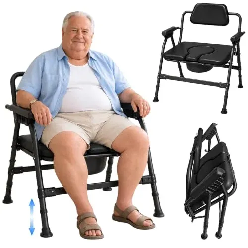 NnsZenith Heavy-Duty Bedside Commode Shower Chair, 800lbs Capacity, 21.9" Extra-Wide Padded Seat