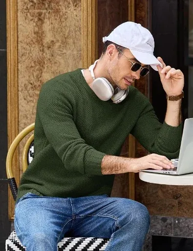COOFANDY Men's Casual Crewneck Waffle Knit Pullover Sweater