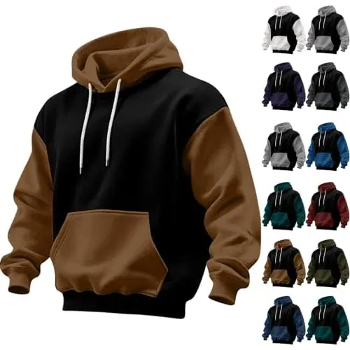 Oversized Color Block Fleece Pullover Hooded Sweatshirt