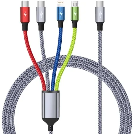5' 4-in-1 Mpatiby USB-C Multi Charging Cable w/ Dual USB-C, Lightning & Micro USB Ports