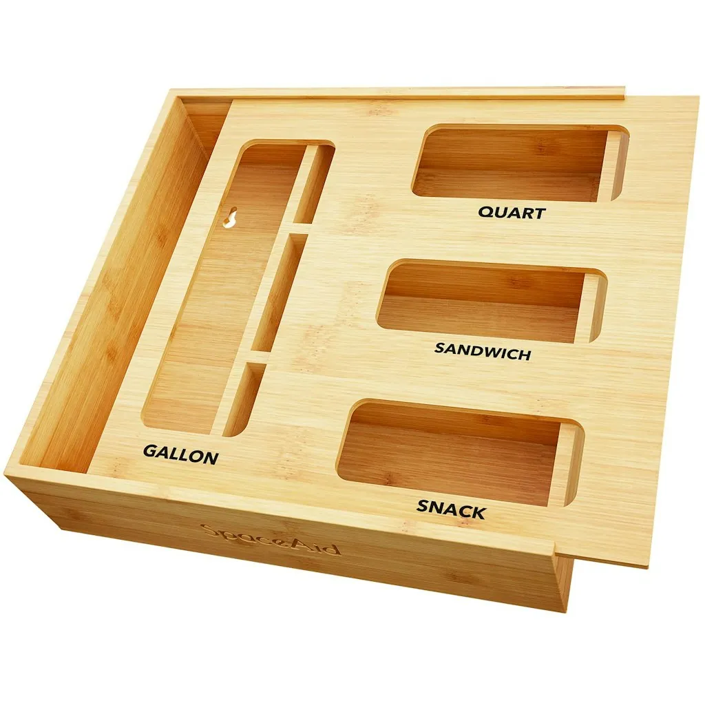 SpaceAid Bamboo Bag Storage Organizer for Kitchen Drawer