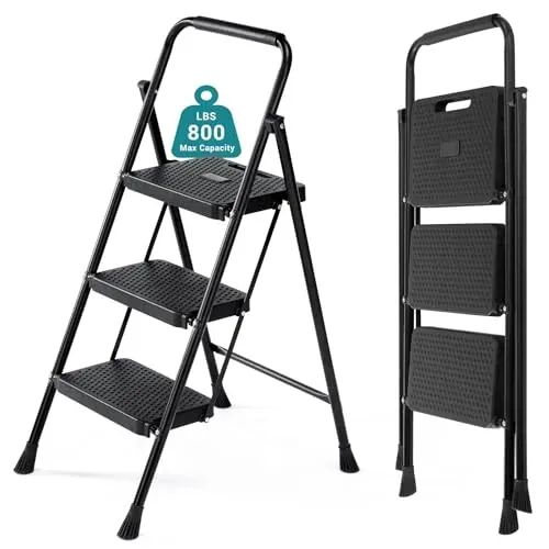 OLIXIS 3 Step Ladder, 800lbs Foldable Step Stool