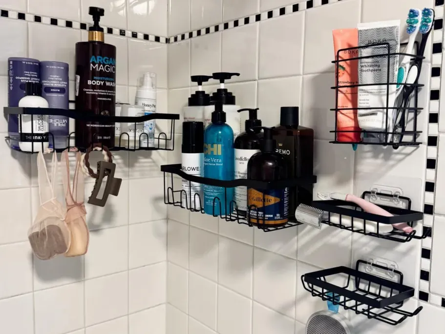 Adhesive Shower Caddy 5-Pack in Black