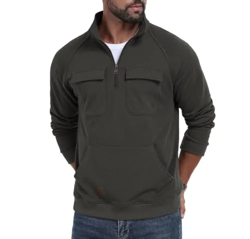 Lepunuo Cargo Quarter Zip Long Sleeve Warm Fleece Tactical Pullover Sweatshirts