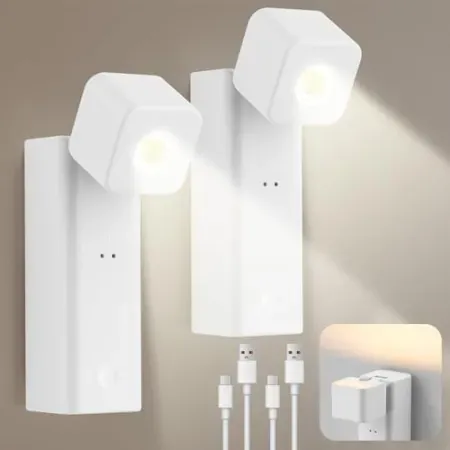 2-Pack 4000mAh Rechargeable Battery Operated Portable Cordless Wall Light Sconces