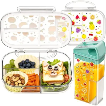 Freshmage Tritan Plastic Bento Box for Kids w/ Straw Water Bottle
