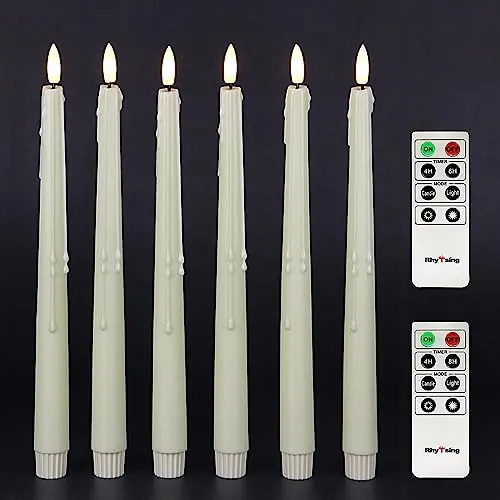 Natural White Flameless Taper Candles with Timer Function 6-Pack