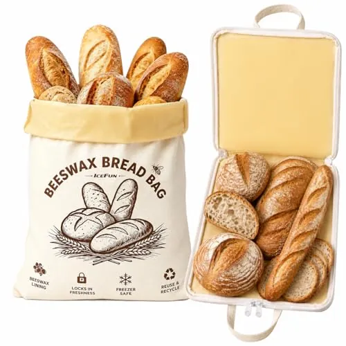 ICEFUN Wide-Opening U-Zipper Beeswax Bread Bag 2 Pack