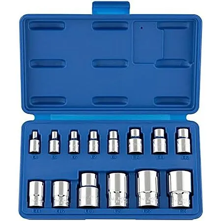 14-Pc Neiko External Torx Socket Set w/ Carrying Case (E4-E24, 1/4"-1/2" Drive)