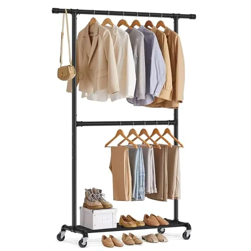 SONGMICS Heavy-Duty Clothes Rack, Double-Rod