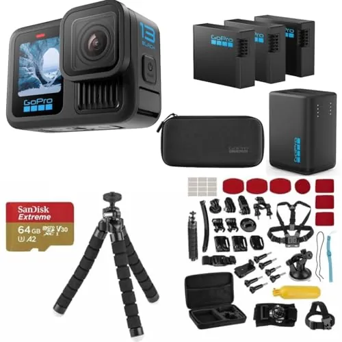 GoPro HERO13 Black Action Camera Bundle with 3 Enduro Batteries, Dual Charger, and 64GB SD Card