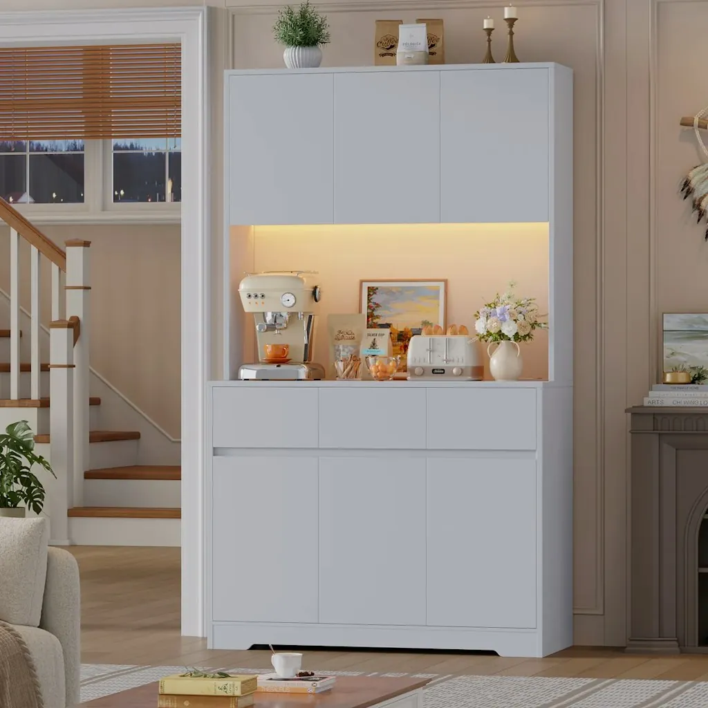Wade Logan Aybike 71" Tall Kitchen Pantry Cabinet w/ Charging Station & LED Light