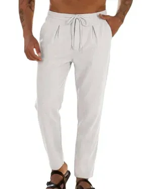 Runcati Men's Casual Linen Loose Fit Pants