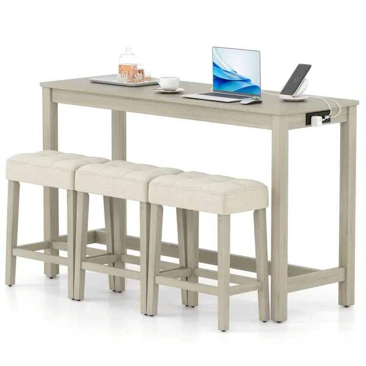 Costway 4-Piece Counter Height Table Set (Grey)