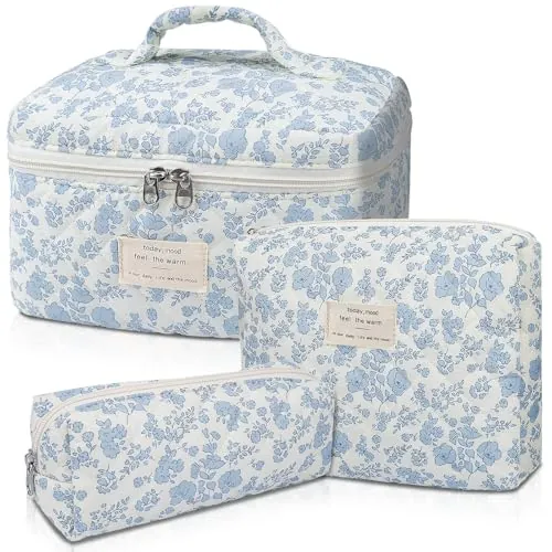 Gosect Large Quilted Floral Cosmetic Bag