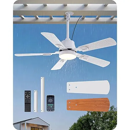 42" EDISHINE Outdoor Ceiling Fan w/ Light, App & Remote Control (White or Black)