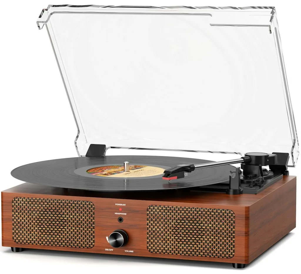 Mersoco Vintage Wood Bluetooth Turntable w/ Built-in Speakers
