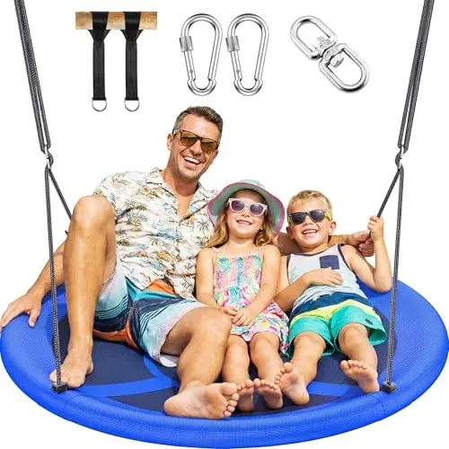 Everyfun 43 Inch Saucer Tree Swing for Kids Adults 700lbs Capacity Blue