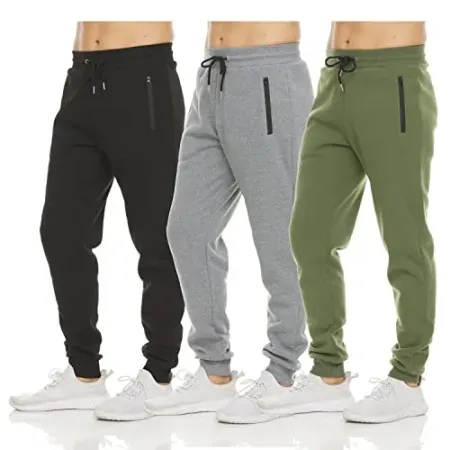 3 Pairs PURE CHAMP Men's Fleece Active Zipper Jogger Sweatpants