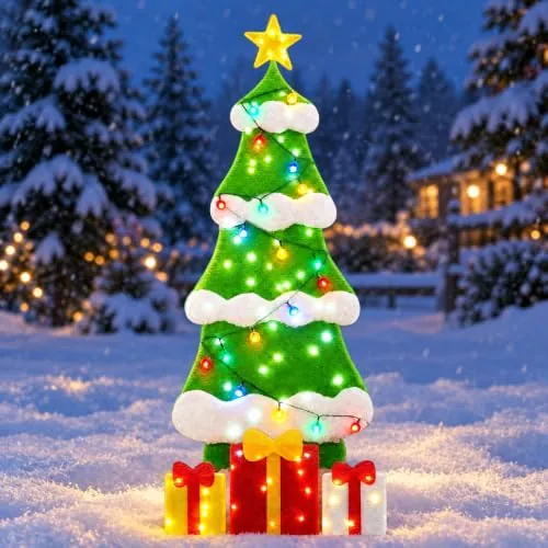 3ft 2D Christmas Tree Outdoor Decorations with 8 Light Modes