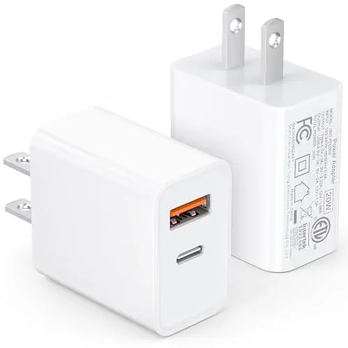 20W USB C Charger Block Fast Charging Dual Ports Adapter 2-Pack