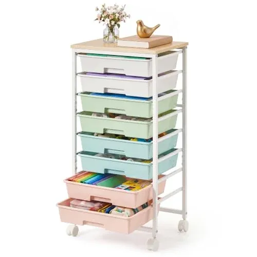 VASAGLE Rolling Cart with Drawers, Craft Organizers and Storage, Multicolor