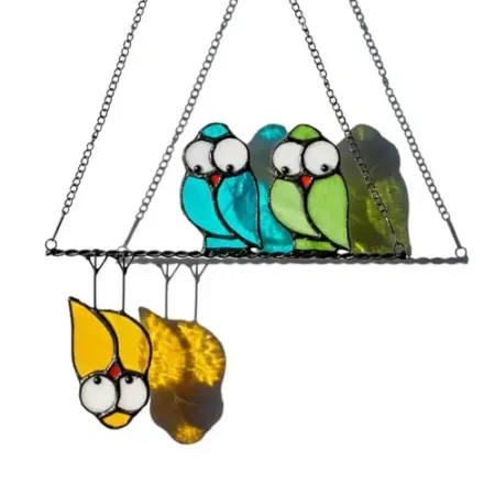 MicaShine Owl Stained Glass Window Suncatcher