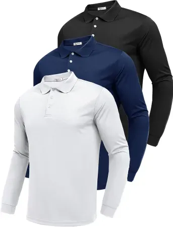 3-Pack PINSPARK Men's Long Sleeve Golf Polo Shirts