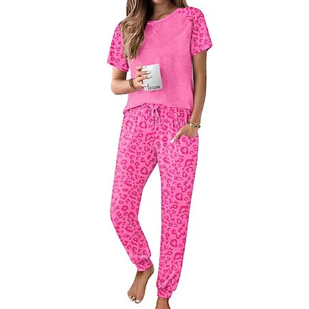 2-pc Ekouaer Women's Short Sleeve Pajama Set w/ Jogger Pants