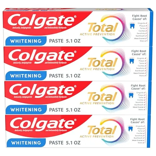 Colgate Total Whitening Toothpaste with Fluoride, Bulk 4 Pack, 5.1 oz
