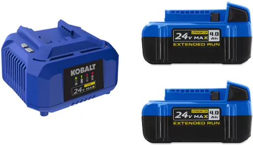 Kobalt 24V 2-Pack 4.0Ah Lithium-Ion Batteries w/ 85W Charger