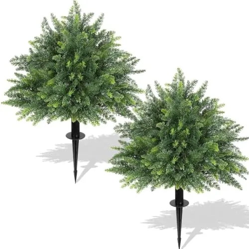 Wariff 24.5" Artificial Cedar Topiary Trees 2-Pack