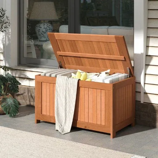 Costway 52 Gallon 3-in-1 Patio Wood Deck Box with Flip Top