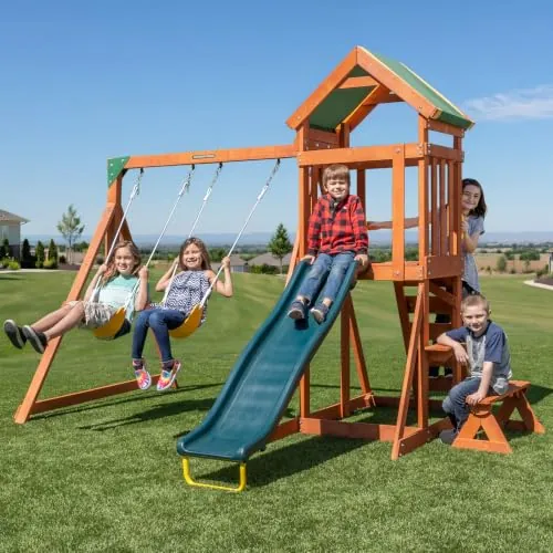 Sportspower Scottsdale Cedar Wood Swing Set with 6ft Slide