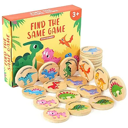 24-Pc Protado Wooden Dinosaur Matching Game w/ Smooth-Edged Memory Tiles