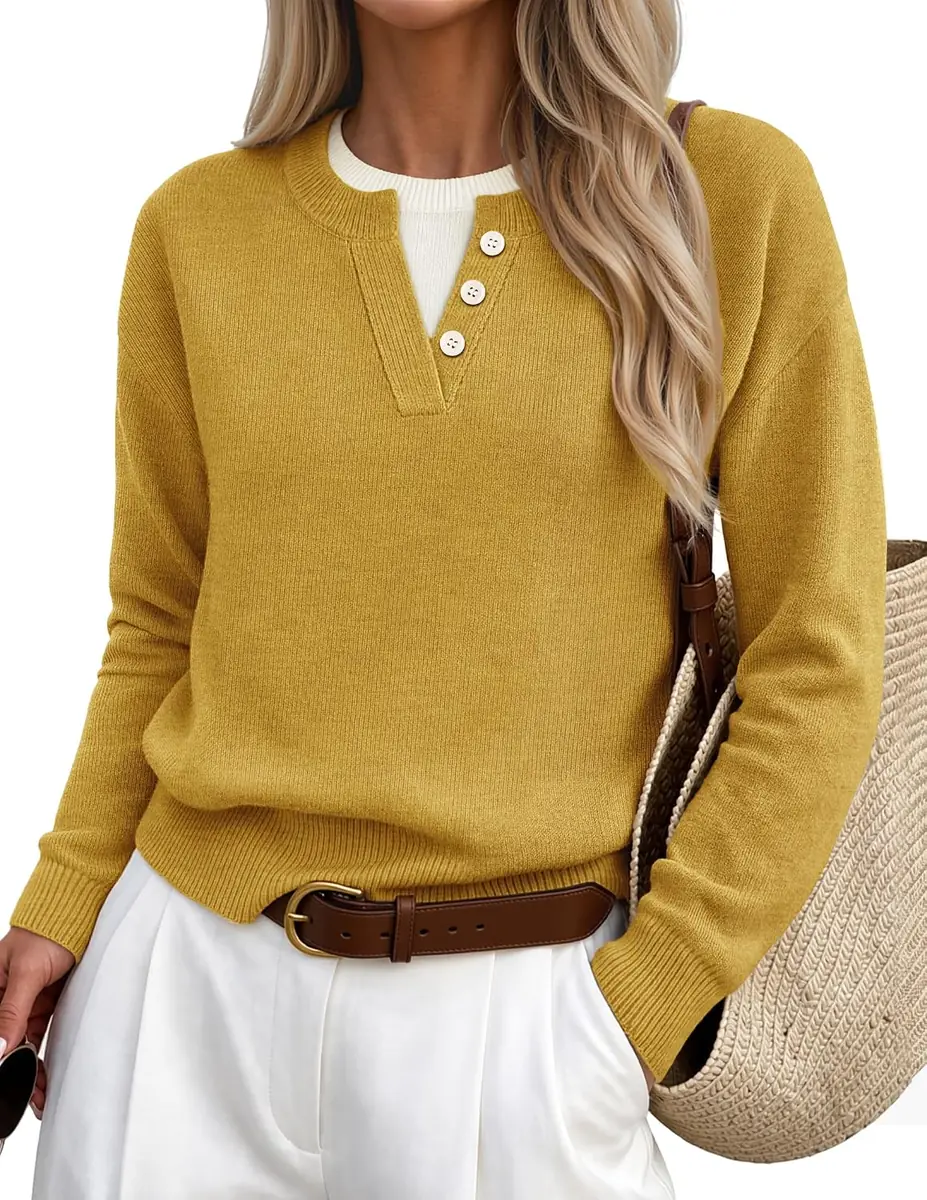 MEROKEETY Oversized Henley Sweater