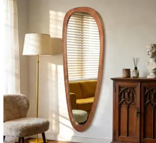 LuxHomez 22 in. W x 60 in. H Natural Wood-Frame Wall Mirror