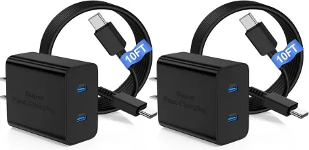 COONCXEN 45W Dual-Port USB-C Charger w/ 2x 10' Cables