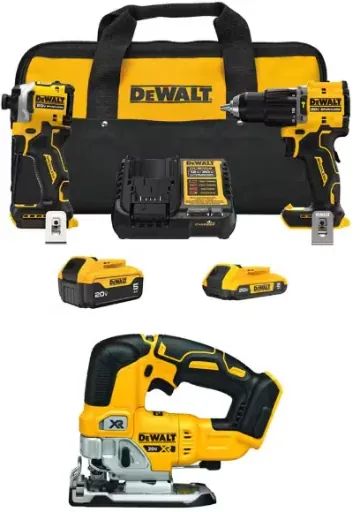 DEWALT ATOMIC 20V 2-Tool Combo Kit with Brushless Jigsaw and 5Ah & 2Ah Batteries